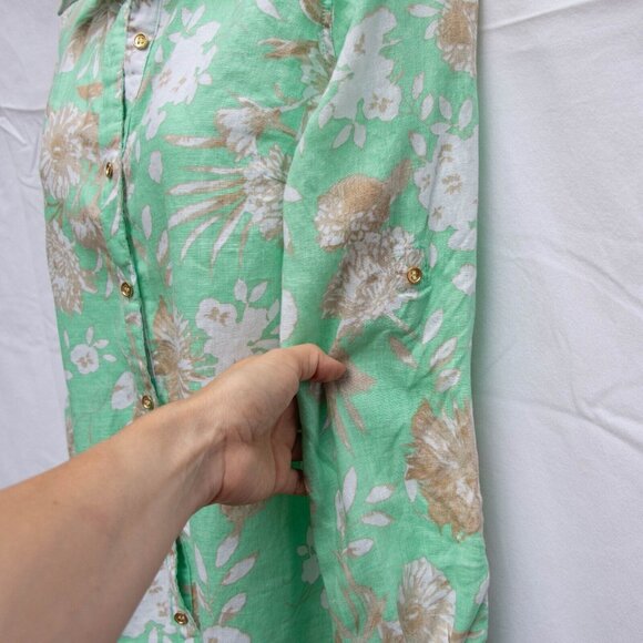 Charter Club Women P/P Tunic Shirt Linen Floral Green Button Up Roll Tab Sleeves - Picture 4 of 9